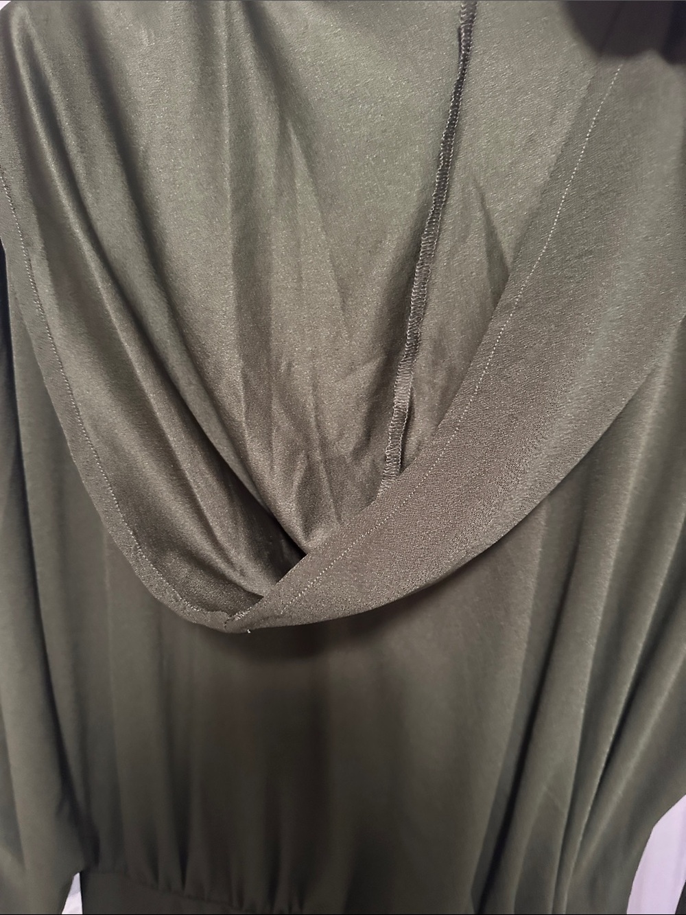 Olive Green Maxi Wrap-Front Dress with V-Neck and hoodie - Picture 4 of 4